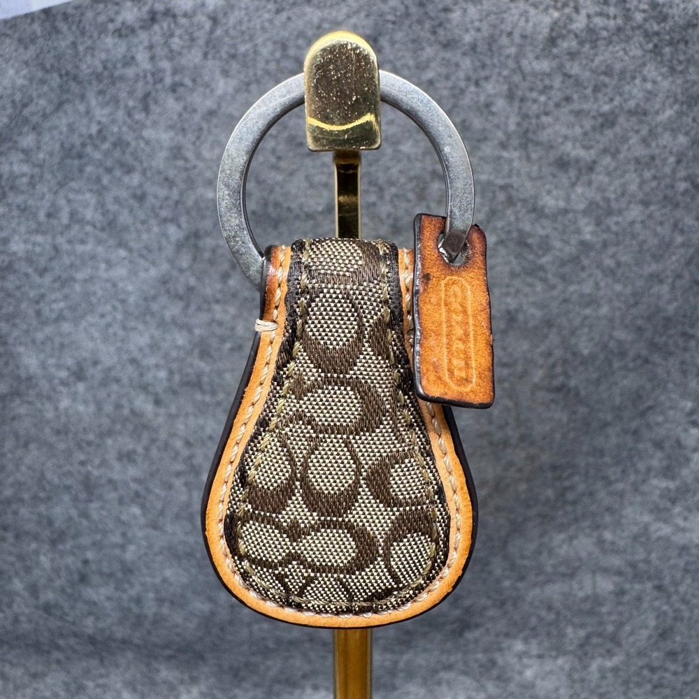 Vtg Coach Signature Mini C Logo Keychain Key Fob Accessory Tan Brown